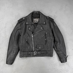 Vintage First Genuine Leather Black Classic Biker Jacket Size 40
